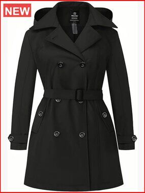 Plus Size Waterproof Trench Coat Double-Breasted with Detachable Hood